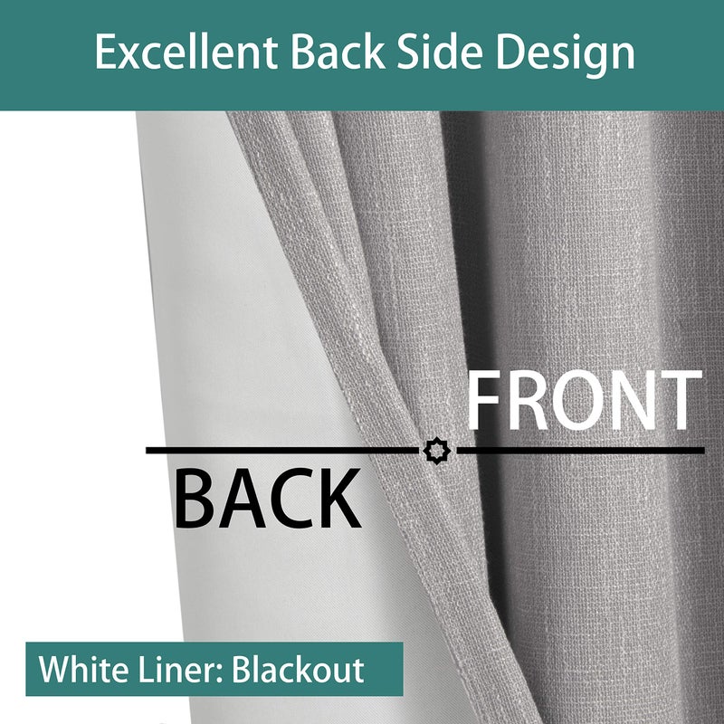 LORDTEX Linen Look Textured Blackout Curtains with Thermal Insulated Liner - Heavy Thick Grommet Window Drapes for Bedroom, 50 x 84 Inches, Silver, Set of 2 Panels - Image 3